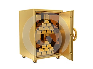 Golden safe deposit with golden bars