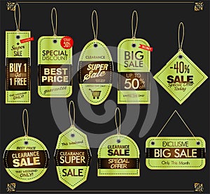 Golden sale banners and special offer tags collection