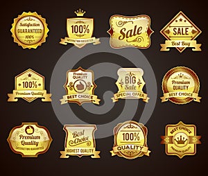 Golden sales labels icons collection vector design illustration