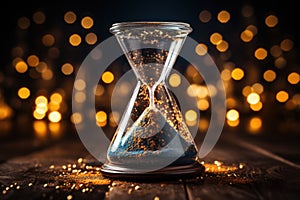 Golden Sand Running Through Hourglass Time Passing Concept GenerativeAI