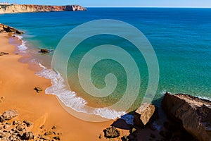 Golden sandy beach in the Algarve, Portugal