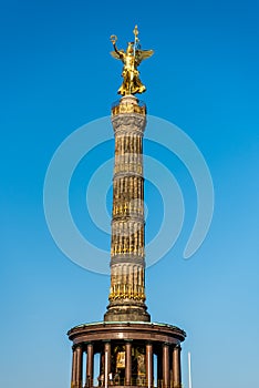 Golden satue and berlin Victory Column, a monument to commemorate the Prussian victory in the Danish-Prussian War and defeated