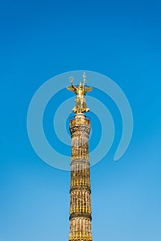 Golden satue and berlin Victory Column, a monument to commemorate the Prussian victory in the Danish-Prussian War and defeated