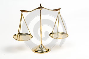 Golden scales of justice for lawyer courtroom decoration object.