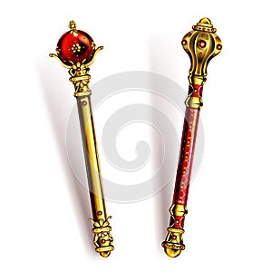 Golden scepter for king or queen, royal wand.