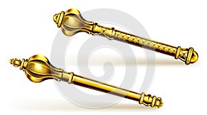 Golden scepter for king or queen, royal wand. photo