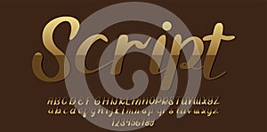Golden Script Alphabet Font vector illustration isolated Background