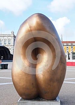 Golden Sculpture by Tony Cragg named Integers at Praca do Comercio in Lisbon Portugal