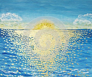 Golden sea seascape acrylic painting on canvas