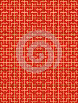 Golden seamless Chinese window tracery lattice geometry square line pattern background.