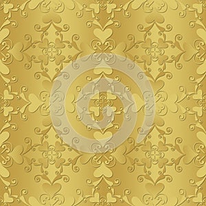 Golden seamless pattern with delicate embellishment, suitable as a background for graphic design or for printing packaging materia