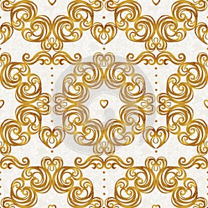 Golden seamless pattern in Victorian style.