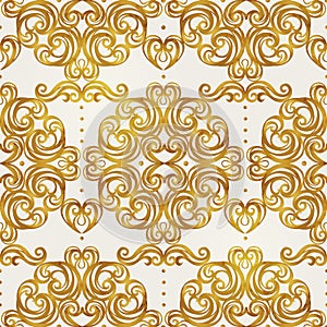 Golden seamless pattern in Victorian style.