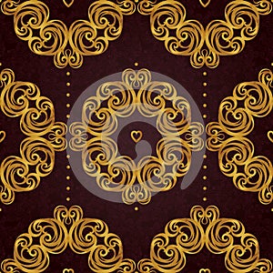 Golden seamless pattern in Victorian style.