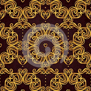 Golden seamless pattern in Victorian style.