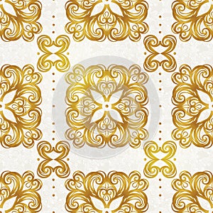 Golden seamless pattern in Victorian style.