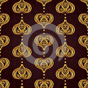 Golden seamless pattern in Victorian style.