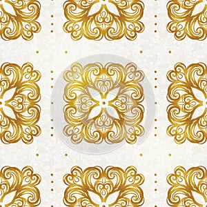 Golden seamless pattern in Victorian style.