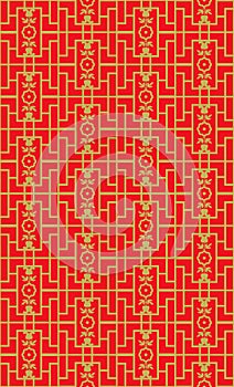 Golden seamless Vintage Chinese style window tracery square geometry flower pattern background.