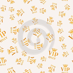 Golden seamless vip only sign background. Vip pattern card design. Luxury member illustration