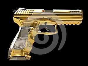 Golden semi automatic modern handgun - side view