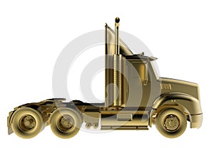 Golden semi truck side view