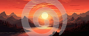 Golden Serenity: Majestic Mountain Sunrise Reflecting on Tranquil Waters - Generative AI