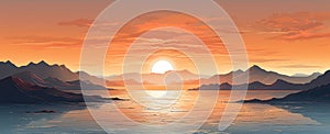 Golden Serenity: Majestic Mountain Sunrise Reflecting on Tranquil Waters - Generative AI