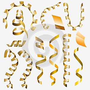 Golden serpentine set. Vector golden serpantine pieces isolated on white background.