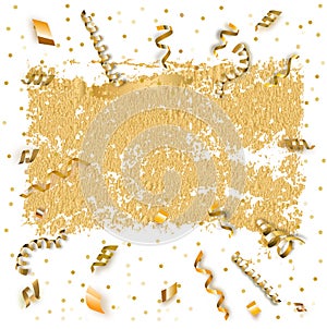 Golden serpentine with shadow in circle and glitter grunge background. Vector golden serpantine pieces isolated on white