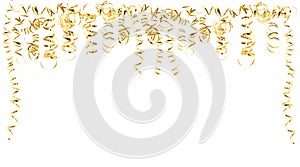 Golden serpentine streamers isolated on white