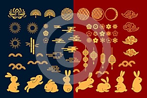 golden set of chinese elements for mid autumn holiday