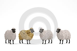 Golden sheep Isolated On White Background, 3D render. 3D illustration