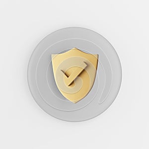Golden shield icon. 3d rendering gray round key button, interface ui ux element