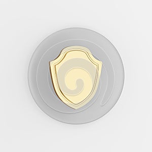 Golden shield icon. 3d rendering round gray key button, interface ui ux element