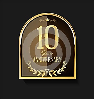 Golden shield and laurel wreath anniversary  10 years