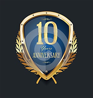 Golden shield and laurel wreath anniversary  10 years