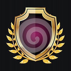 Golden Shield With Laurel Wreath. Vector Illustration