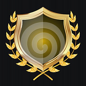 Golden Shield With Laurel Wreath. Vector Illustration