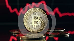 Golden shine bitcoin on digital background representing crash of crypto market