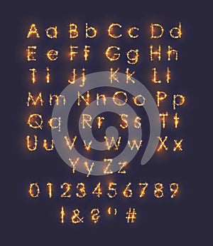 Golden shining alphabet, light effect letters
