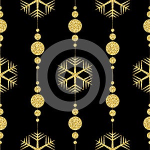 Golden shining christmas seamless pattern with sparkling shimmer snowflake mandala design