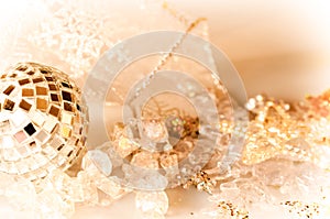 Golden shiny Christmas ornaments, holidays background seasons greeting card