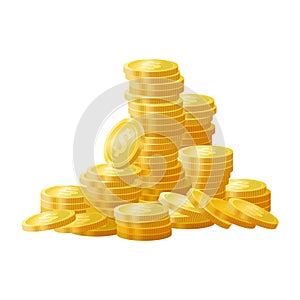 Golden shiny coins pile, stack vector illustration