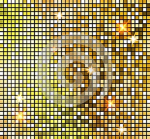 Golden shiny mosaic in disco ball style. Vector gold disco lights background. Abstract background