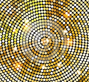 Golden shiny mosaic in disco ball style. Vector gold disco lights background. Abstract background