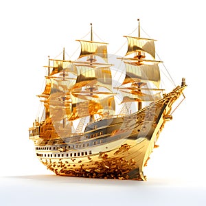 Golden ship isolated on white background
