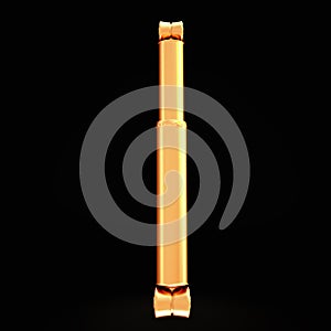 Golden shock absorber isolated on black background.