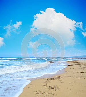 Golden shore under a cloudy sky in Sardinia