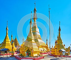 The golden shrines of Shwe Phone Pwint Pagoda, Taunggyi, Myanmar